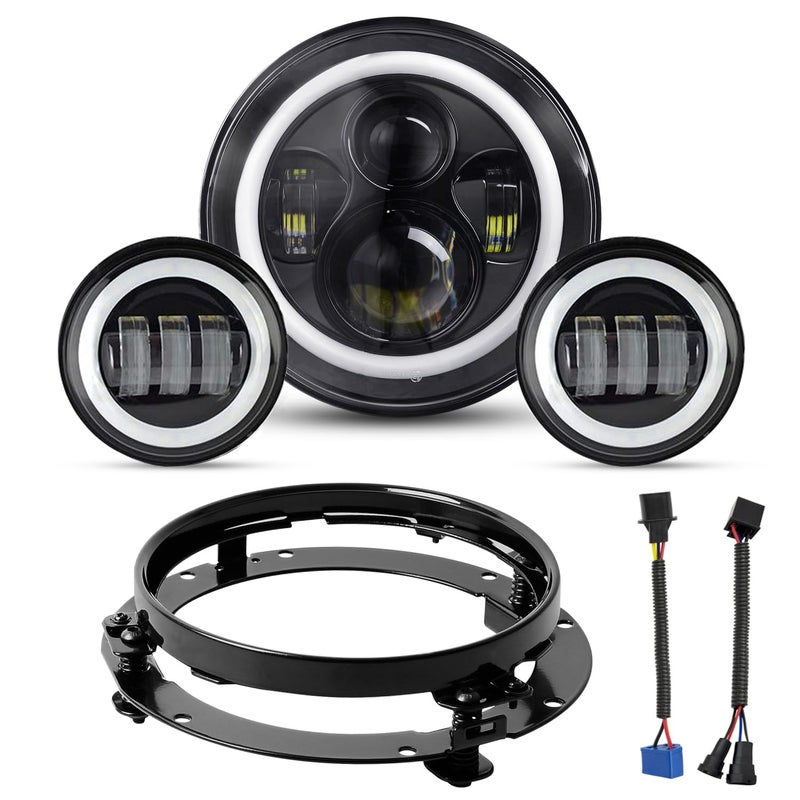 YEEGO DIRECT 7 inch Motorcycle LED Headlight 4.5 inch Fog Passing Lights for Road Kin-g Ultra Clas-sic Elec-tra Street Gli-de Tr-i Cv-o Heri-tage Sof-tail Slim Delu-xe Fat-boy, DOT Approved(Black) - Image 1